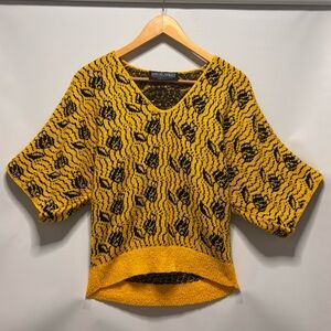 David Brett Sweater Vintage V-Neck Short Sleeve Pullover Dolman Yellow Womens L